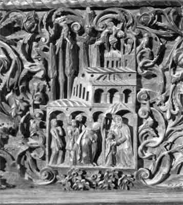 Детайл от подиконните табли на иконостаса в храма 
