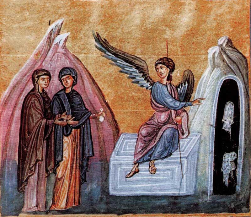Светите жени-мироносици и ангелът пред празния гроб на Христа