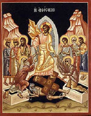 Слизане в ада. Възкресение Христово. Икона от Мануил Панселинос (ок. 1295 или 1313 г.). 
