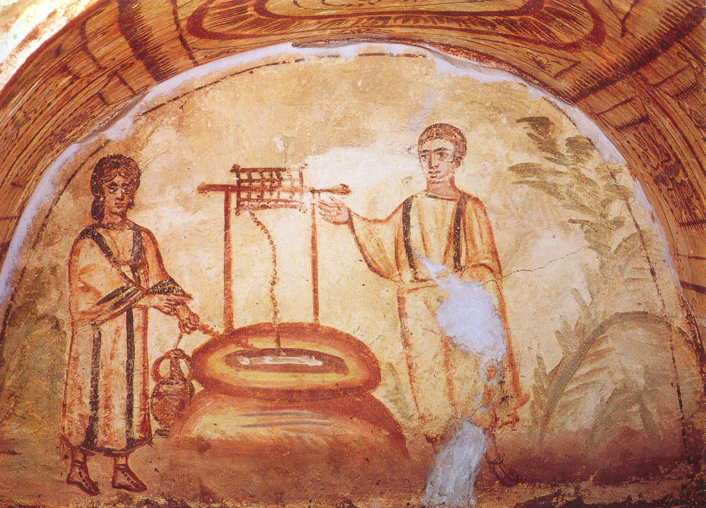 Иисус и Самарянката (Йоан. 4:1-42), стенопис от римската катакомба Via Latina.