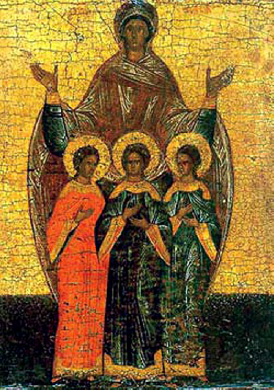 Свв. мъченици Вяра, Надежда, Любов и тяхната майка София. Руска икона. 