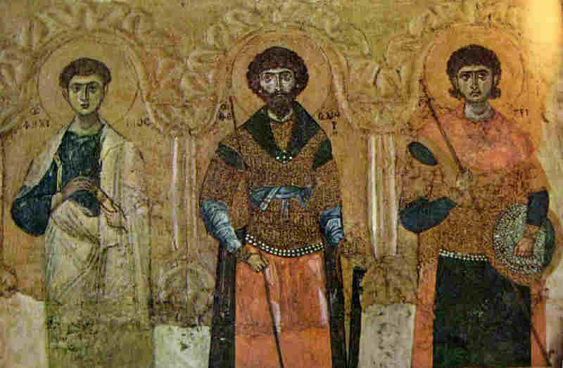 Св. апостол Филип със св. Теодор Тирон и св. Димитрий Солунски. Икона от 11-12 в. Днес в Московския Ермитаж