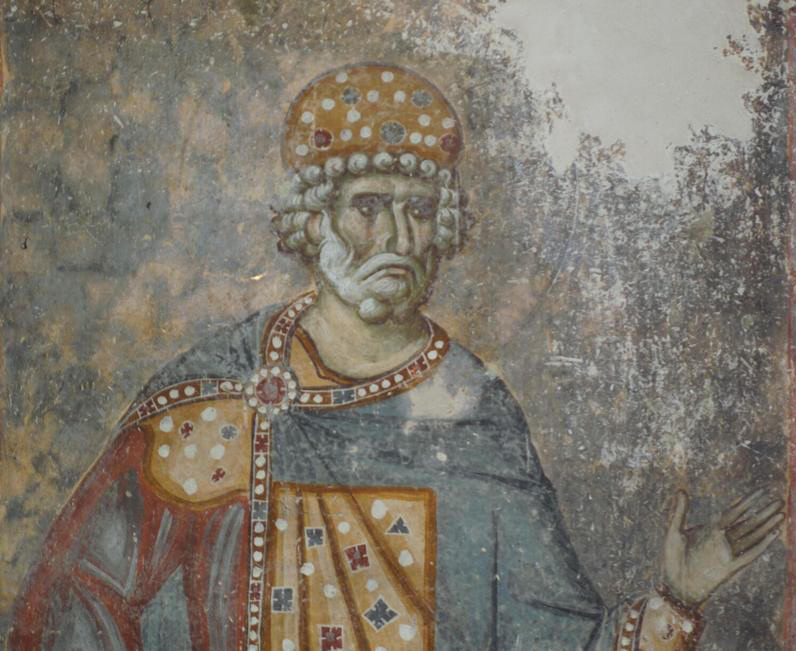 Св. цар Давид, стенопис от 13 в., манастира Сопоћани в дн. Сърбия. Източник: blago.serbianunity.net.