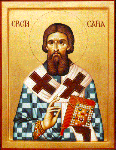 Св. Сава, първият сръбски архиепископ. Икона от светогорския манастир Хилендар. Източник: ocf.org.