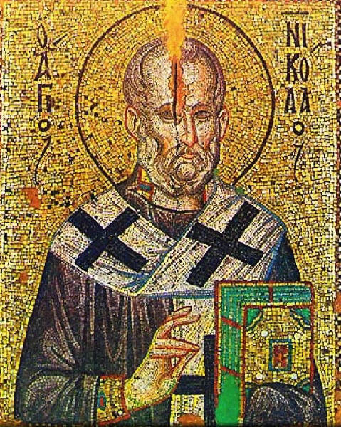 Св. Николай Чудотворец.  Мозаична икона в манастира Ставроникита