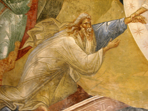Праотецът Адам. Детайл от стенописа Слизане в ада в църквата "Хора" в Истанбул