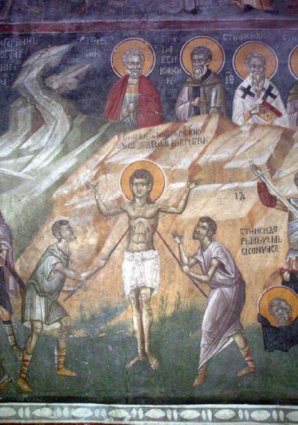 Св. Ахил, стенопис от манастира Грачаница, Сърбия (ХІV в.) 