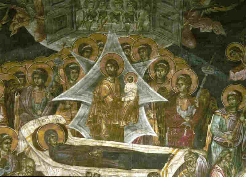 Успение на Пресвета Богородица. Фреска от манастира в Гречаница, Сърбия. 
