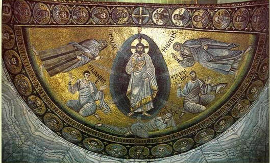 Преображение Господне, мозайка от купола в олтара на катедралния храм в манастира "Св. Екатерина" в Синай.