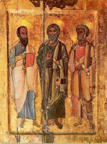Свв. апостоли Павел, Андрей и Петър. Икона от XIII-XIV в., манастира "Св. Екатерина в Синай (Египет)