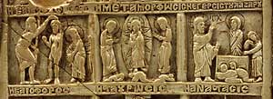 Кръщение Господне, Преображение, Възкресението на Лазар. Нефритена икона от 11-12 в. Охрид. НИМ София