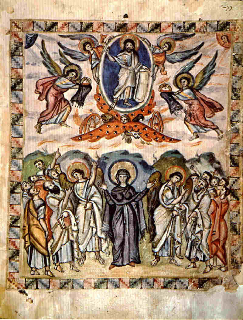 Едно от най-древните изображения на Възнесение Христово, в Сирийското евангелие на монаха Равула (Rabbula Gospels) - 6 в., Антиохийска църква.