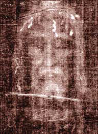Торинската плащаница. Негативно изображение на лицето на Господ Иисус Христос.