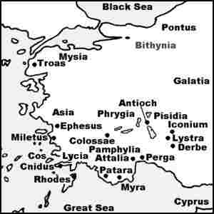 Мизия, Витиния; Гакатуя; Асия, Фригия; Писидия; Ликия, Памфилия; Кипър. 