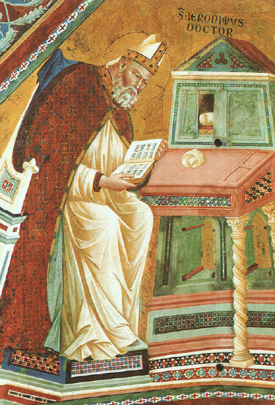 Блажени Йероним - Детайл от фреска на Джото (Giotto di Bondone) от купола в църквата Св. Франсис в Асизи, Италия. Източник: lexscripta.com