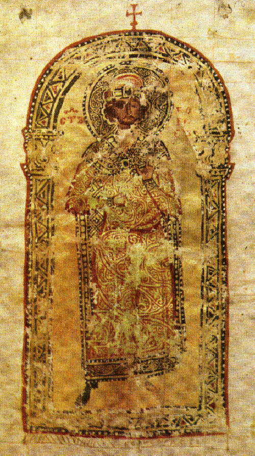Св. княз Борис I. Миниатюра в "Учително евангелие" на епископ Константин Преславски, копие от XII в.