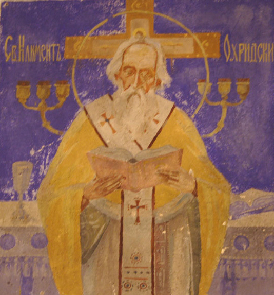 Св. Климент Охридски, стенопис от Чекотинския манастир.
