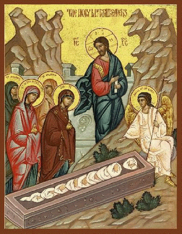 Св. жени-мироносици на гроба на Христа. Гръцка икона. 