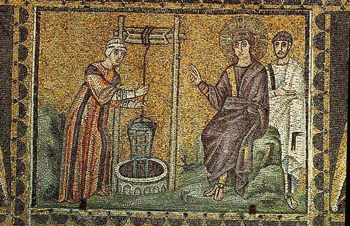 Беседата на Христос със самарянката. Мозайка от VI в. от Равена