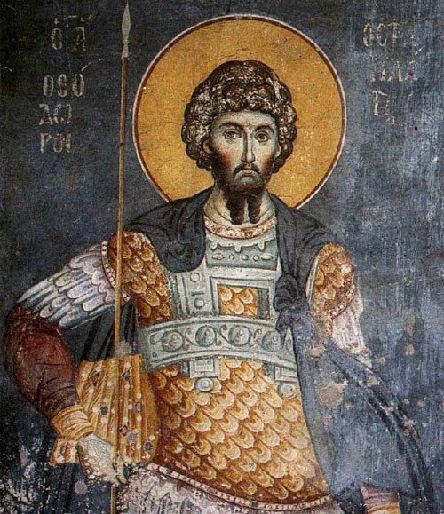 Св. Теодор Стратилат, стенопис от 1290 г. от Мануил Панселинос, Протата, Света Гора 