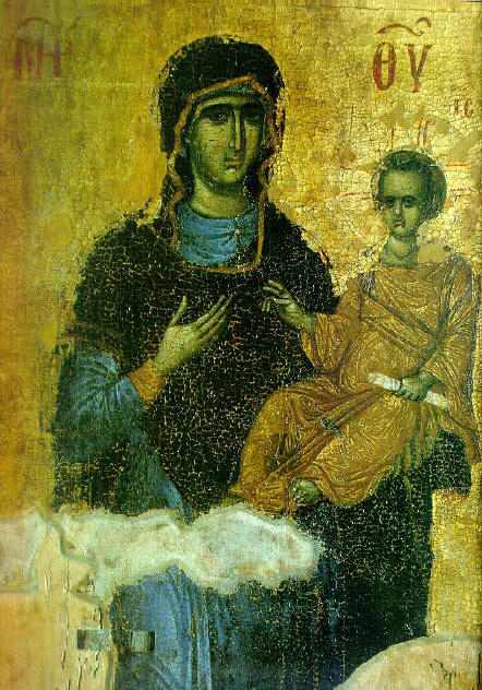 Богородица с Младенеца. Икона от ок. 1320 г. от църквата "Св. Никита" в Баняни (Banjani) в Скопие. Днес в музея на града. Източник: soros.org.mk