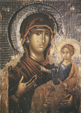 Богородица Одигитрия. Сръбска икона от XIV в. Източник iconsexplained.com