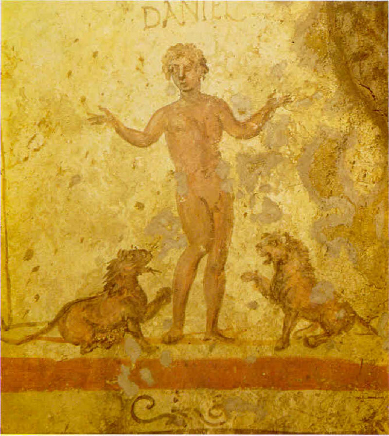 Даниел и лъвовете (Дан. гл. 6) - фреска от катакомбата