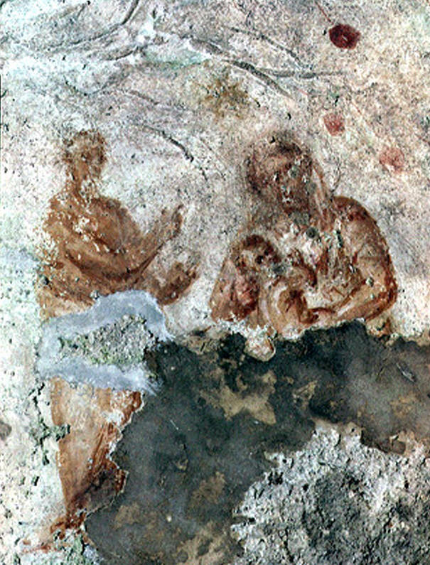Богородица с Младенеца и пророк Валаам. Фрагмент от фреска от катакомбата Присцила в Рим от началото на III в. Смята се, че тя е най-древното изображение на Пресвета Богородица. Source: www.art-sacre.net