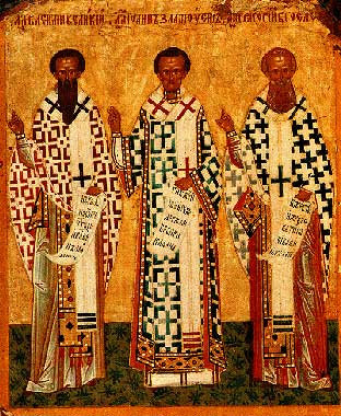 Свети Три Светители - св. Василий Велики,  св. Иоан Златоуст и св. Григорий Богослов - гръцка икона