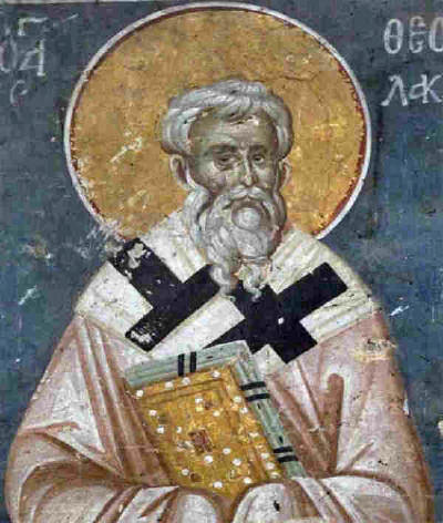 Св. Теофилакт Никомидийски. Стенопис от Манастира Грачаница