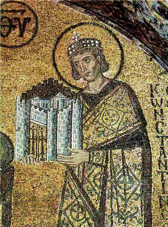 Св. Константин Велики - детайл от мозайка в храма "Света София" в  Константинопол. VI век.