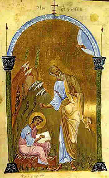 Св. Йоан Богослов и св. Прохор на остров Патмос 