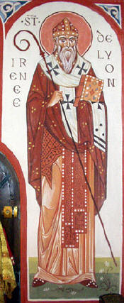 Св. Ириней Лионски, съвременна френска икона, фреска. Източник: la-france-orthodoxe.net.
