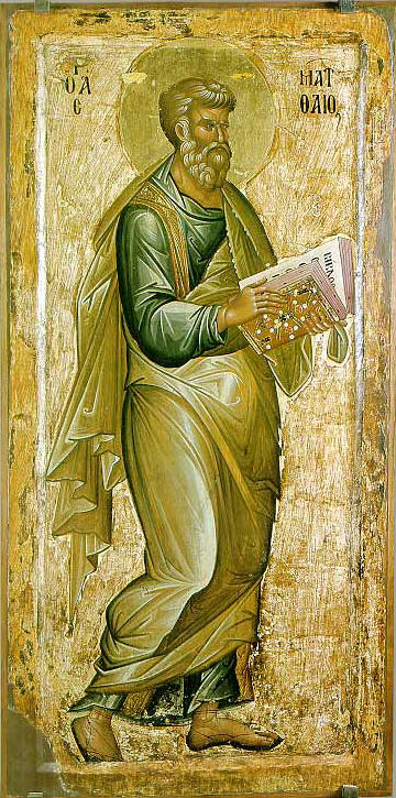 Св. апостол и евангелист Матей. Икона от XIV век, от храма на Божията майка в Охрид, съхранявана днес в Галерията за икони в Охрид. 