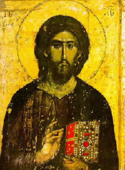 Иисус Христос Вседържител. Стенопис от 1260-1270 година от Хилендарския монастир в Света Гора Атон