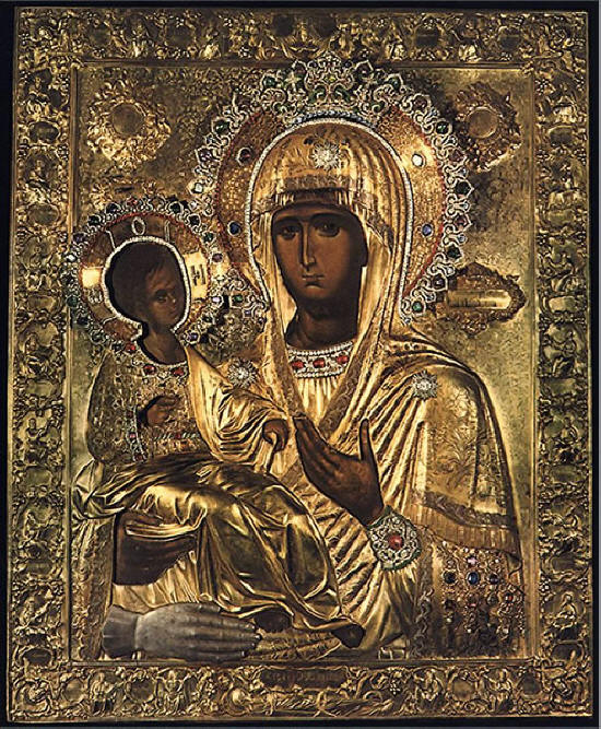 Пресвета Богородица Троеручица, икона от 14 век, Хилендарски манастир.
