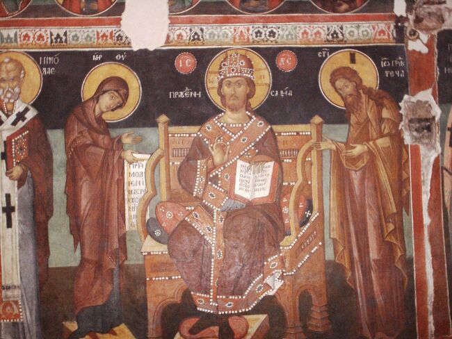 Иисус Христос, стенопис от Деисиса в църквата "Св. Георги" в Кремиковския манастир, Северна стена на наоса. Снимка: Албена Вачева.