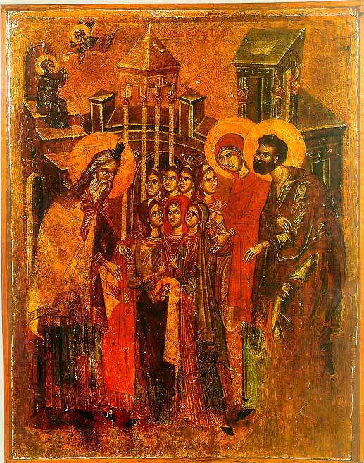Въвеждане на Пресвета Богородица в храма. Икона от 14 век, Охрид. Източник: soros.org.