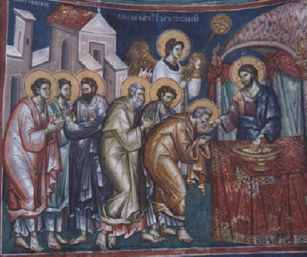 Причастието на апостолите. Детайл от стенопис от 1295 г. от Охрид. 