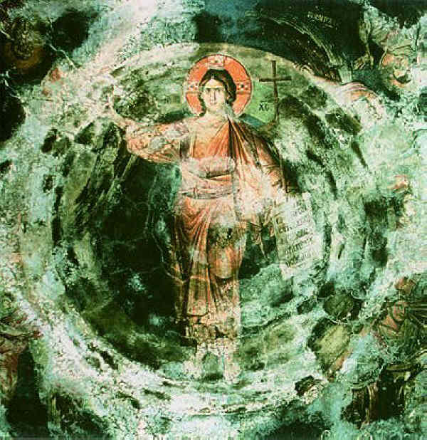 Иисус Христос Ангел Великого Совета. Стенопис от 1295 г. в Църквата "Св. Богородица Перивлепта" ("Св. Климент") в Охрид. 
